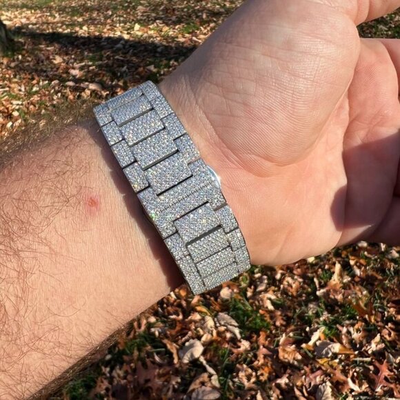 Moissanite Men's Perpetual Calendar Iced Hip-Hop Watch with 35ct Gemstones - Picture 9 of 10